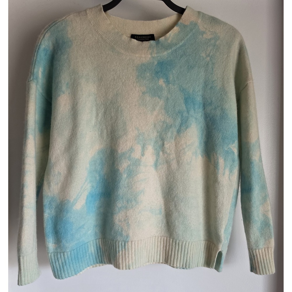 Charter Club Cashmere Pullover Sweater L Blue White Tie Dye Crew Neck Women